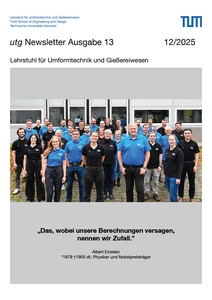 Titelblatt 13. Ausgabe utg-Newsletter. Zu sehen ist ein Gruppenfoto aller Mitarbeitenden in blauen oder schwarzen utg Poloshirts