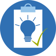Icon with clipboard and light bulb