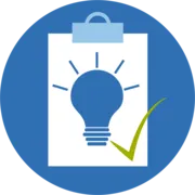 Icon with clipboard and light bulb