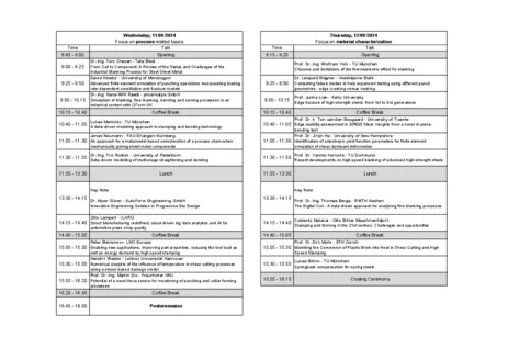 program of the 15th Forming Technology Forum