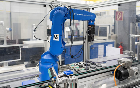 A robot produces parts